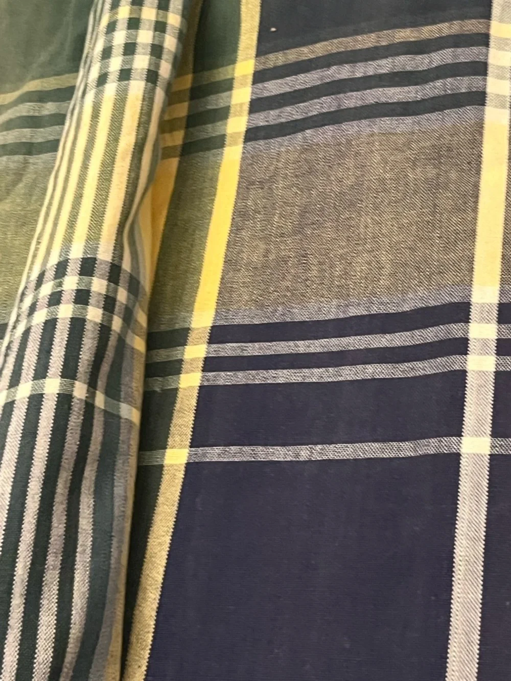 Plaid Shower Curtain Panel in Navy, Green & Yellow